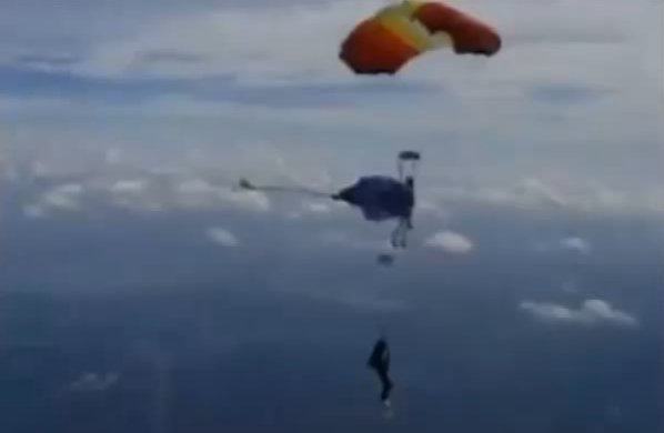 Встановити контакт голосом і повідомити про свої дії   Першим відчіплюється нижній парашутист   Верхній парашутист після відчеплення нижнього стягує матеріал парашута вниз