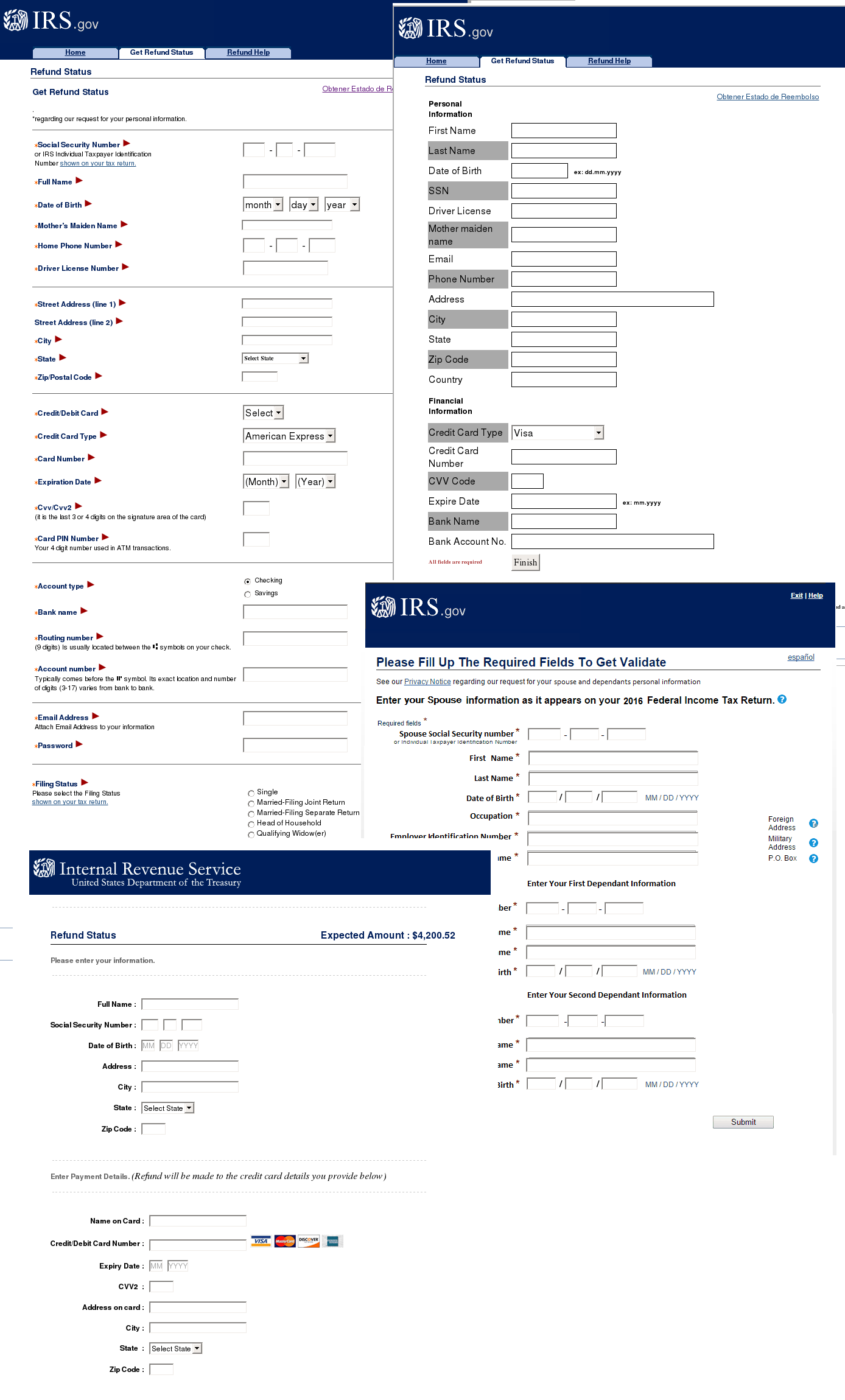Підроблені сторінки IRS, що пропонують заповнити форму для повернення грошей