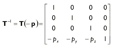 Інверсія матриці переміщення виходить шляхом простої зміни знака компонент вектора переміщення p