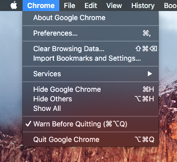 Тут рішення набагато простіше: в меню Chrome можна поставити галочку Warn Before Quitting (знову оціните дизайн інтерфейсів Гугла: настройка не в настройках, а в меню):