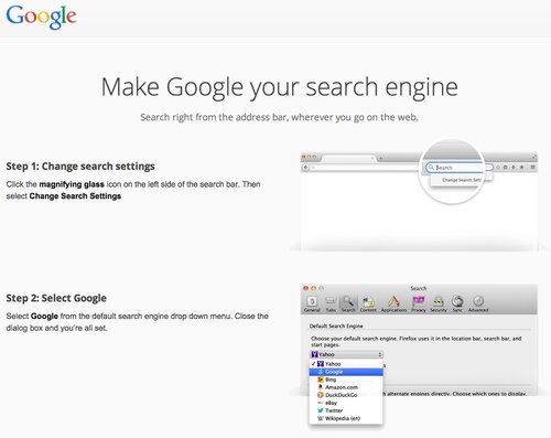 На ній розповідається, як зробити Google пошуковою системою за умовчанням в цьому браузері