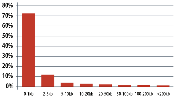 Розподіл спамових листів за розмірами, 2013 р