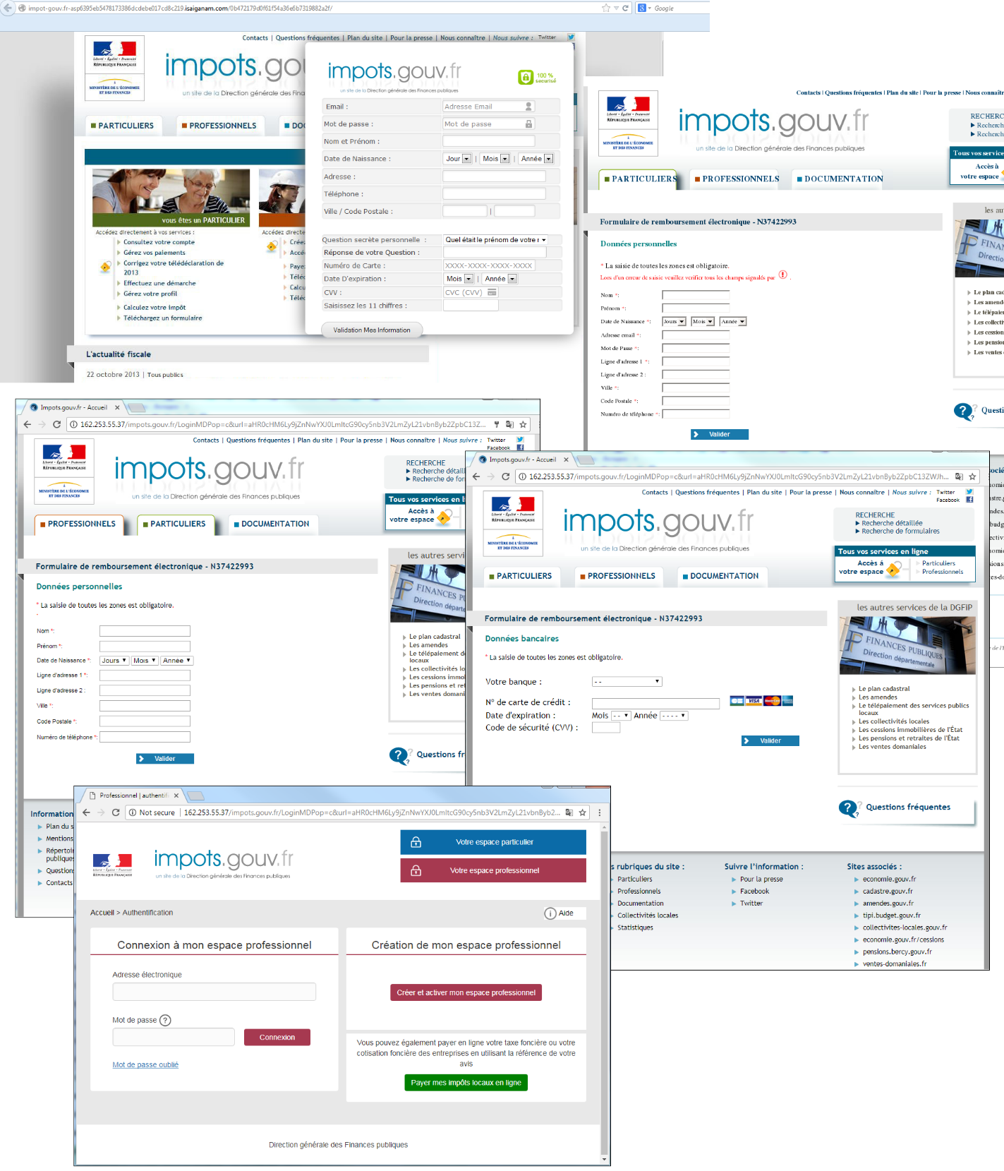 Приклади підробок сторінок податкової служби Франції